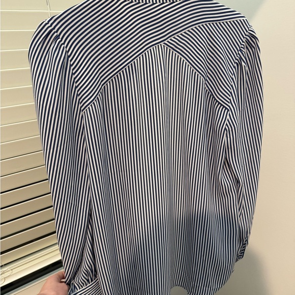 LOFT Gray and White Mandarin Collar Blouse - Picture 7 of 7